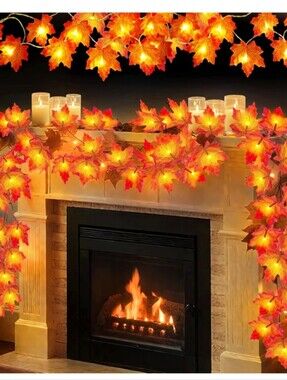 Autumn LED Maple Leaf Garland - Fall Decor. 4 Pack with 20 LED lights. NEW.